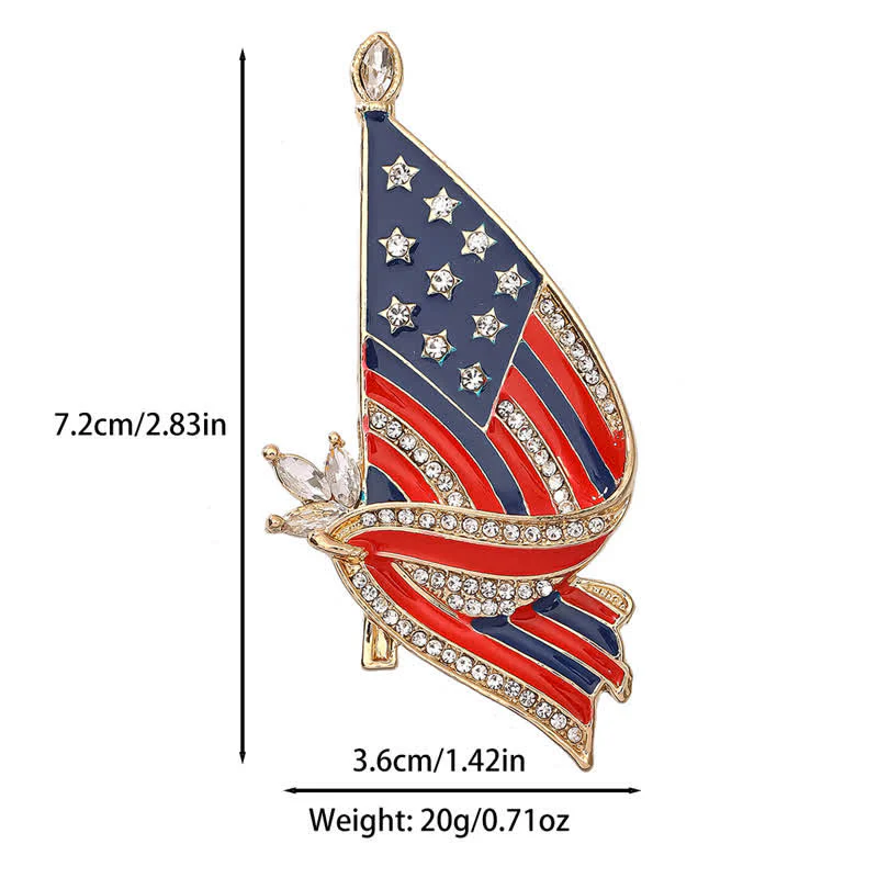 Enameled American Flag Rhinestone Patriotic Brooch - Image 5