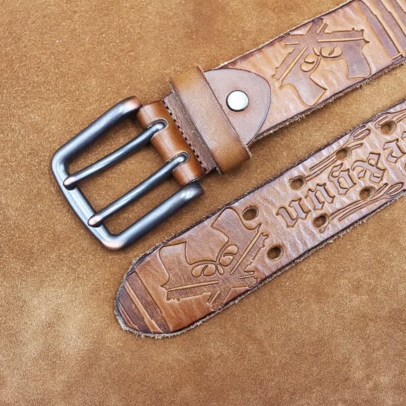 English Letter Gun Bullet Embossment Leather Belt - Image 12