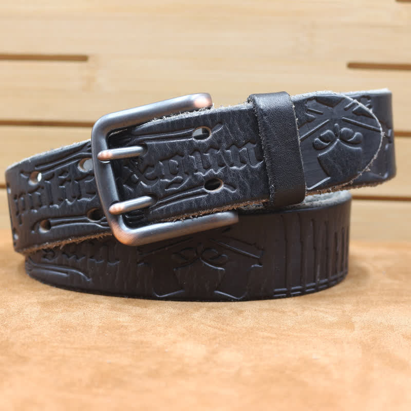 English Letter Gun Bullet Embossment Leather Belt - Image 16