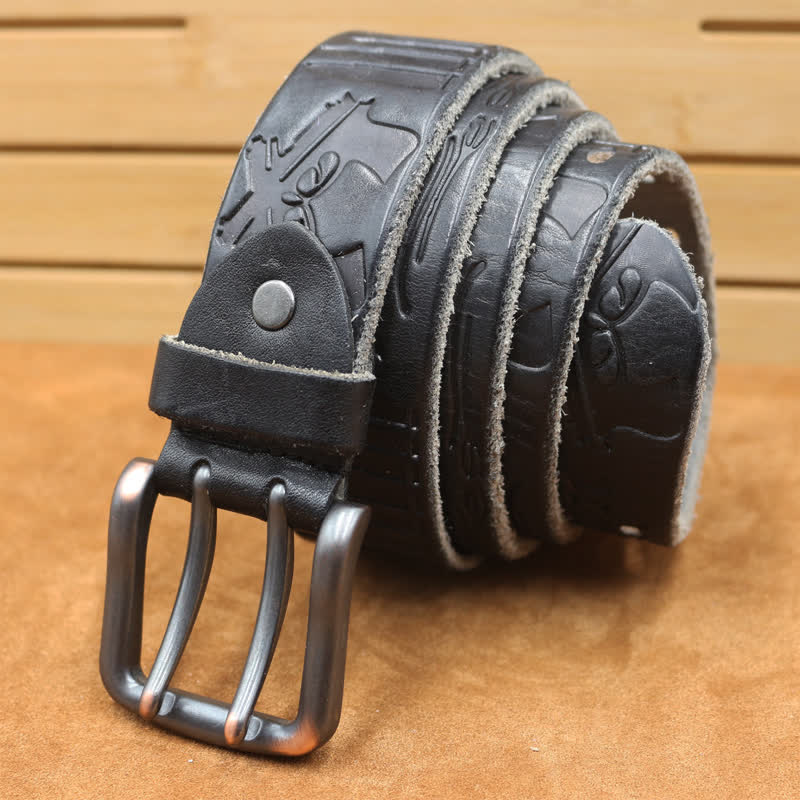 English Letter Gun Bullet Embossment Leather Belt - Image 17