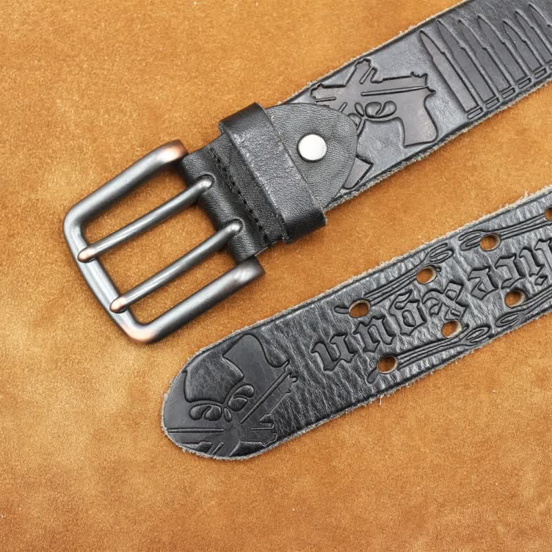 English Letter Gun Bullet Embossment Leather Belt - Image 18