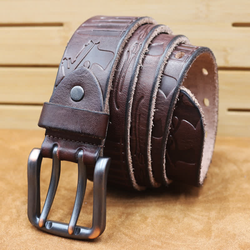 English Letter Gun Bullet Embossment Leather Belt - Image 22