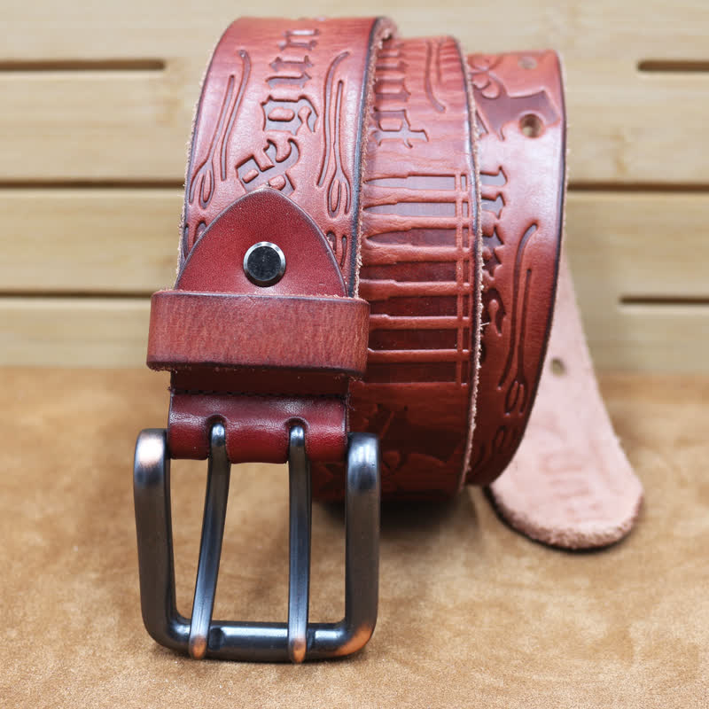 English Letter Gun Bullet Embossment Leather Belt - Image 5