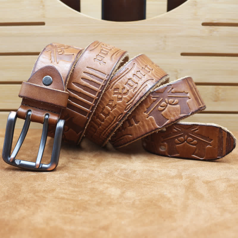 English Letter Gun Bullet Embossment Leather Belt - Image 8