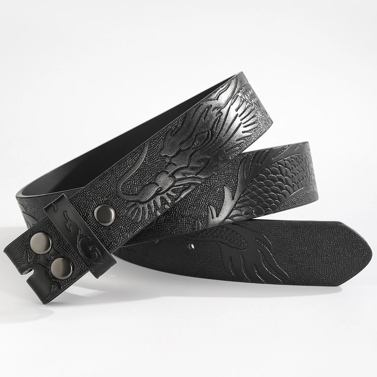Engraved Dragon Pattern DIY Leather Belt Strap Without Belt Buckle - Image 6