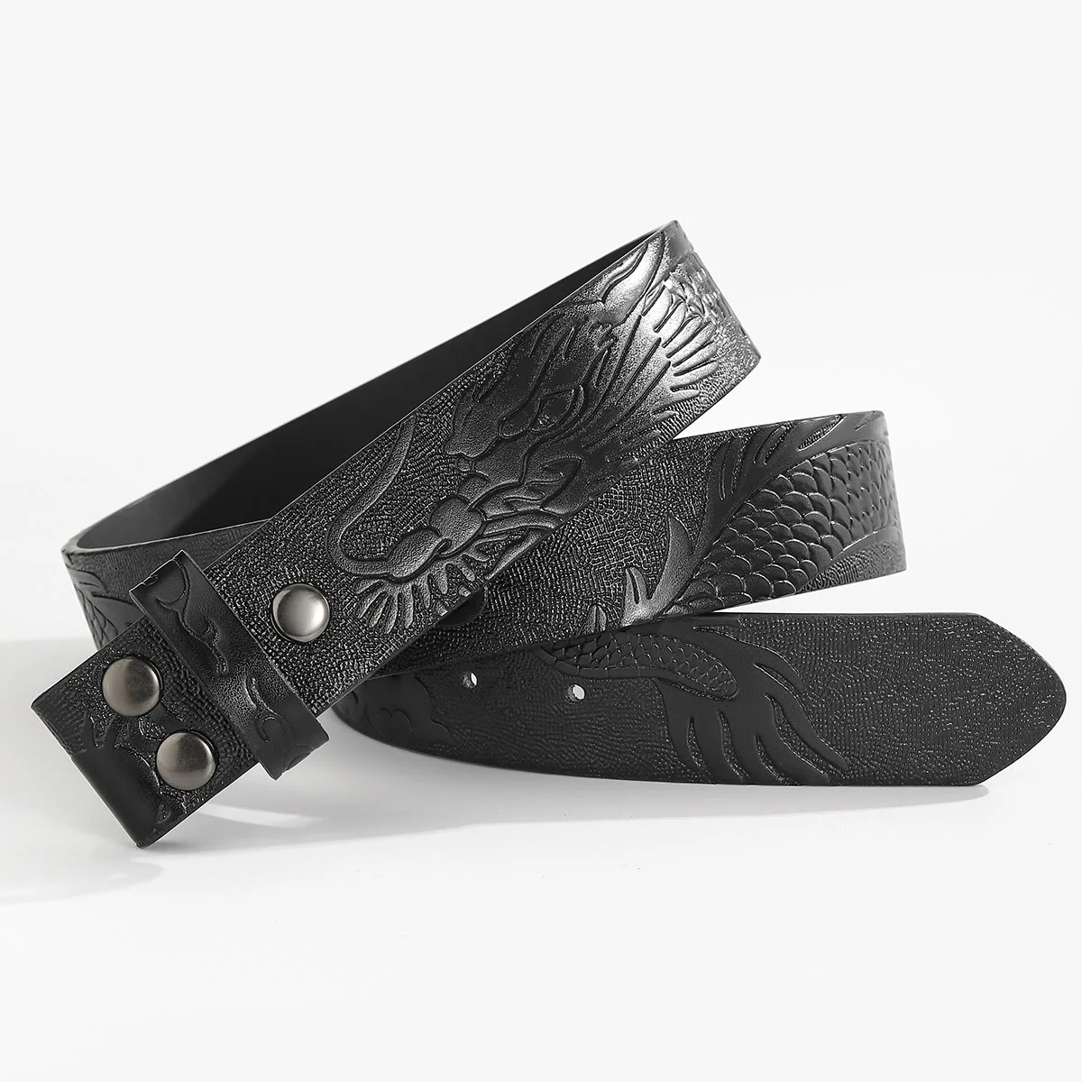 Engraved Dragon Pattern DIY Leather Belt Strap Without Belt Buckle - Image 7