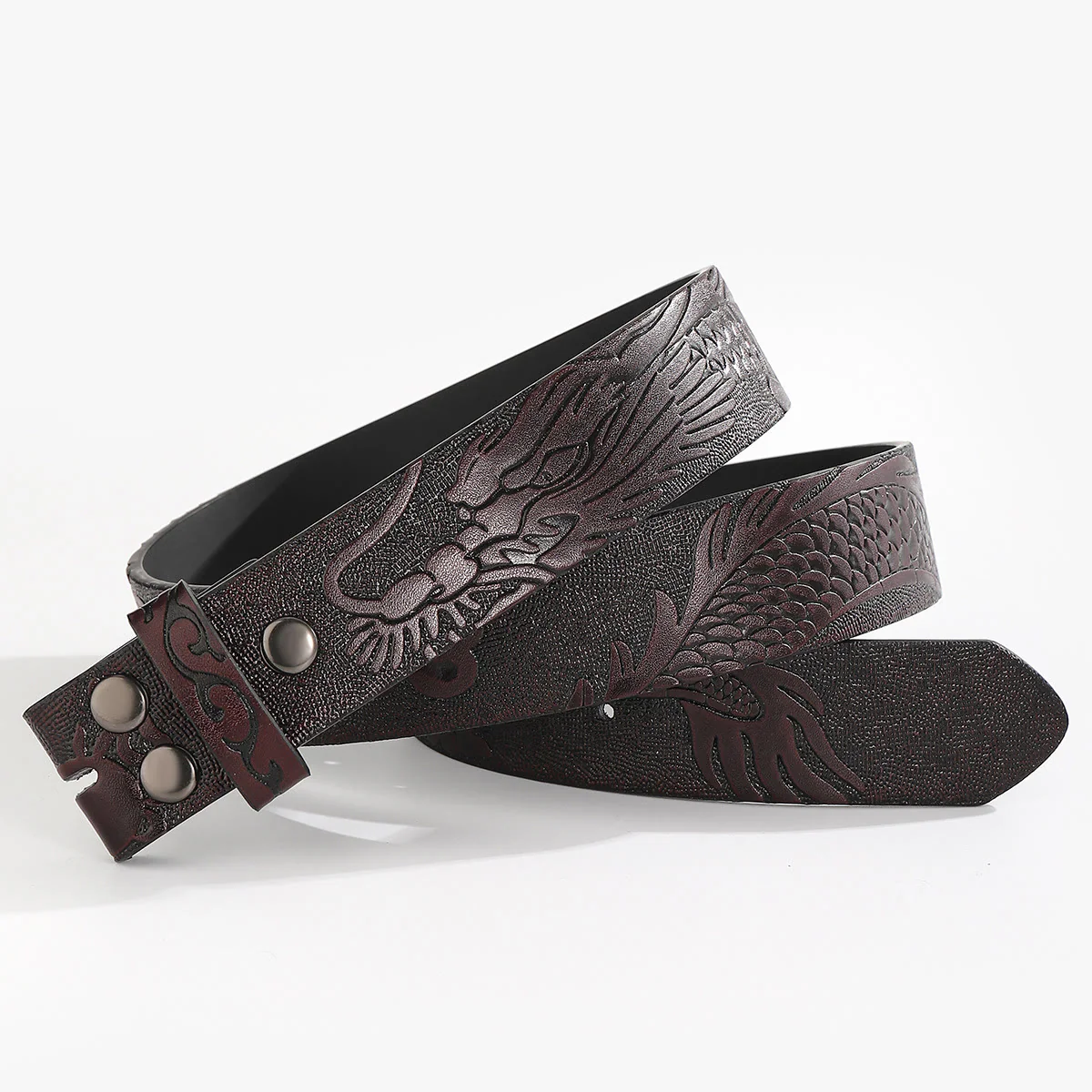 Engraved Dragon Pattern DIY Leather Belt Strap Without Belt Buckle - Image 8