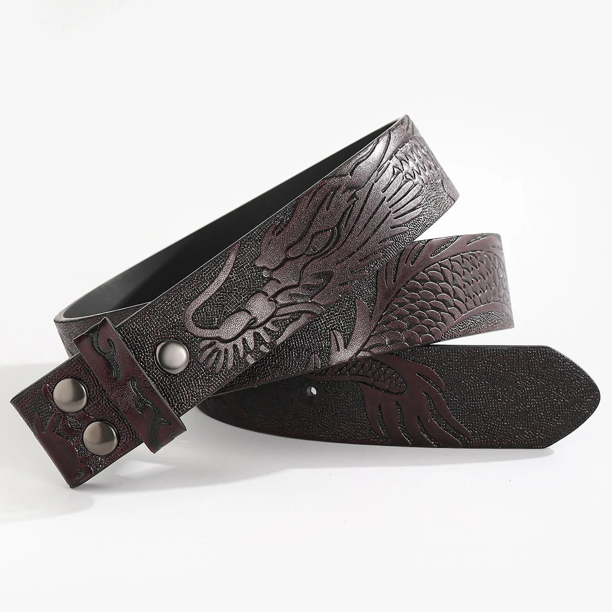 Engraved Dragon Pattern DIY Leather Belt Strap Without Belt Buckle - Image 9