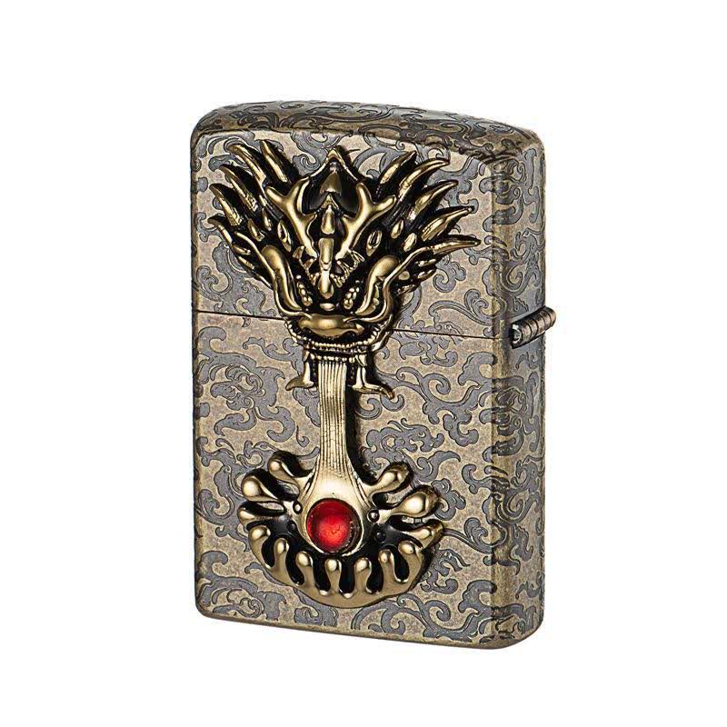 Engraved Dragon-Shaped Retro Refillable Kerosene Lighter - Image 3