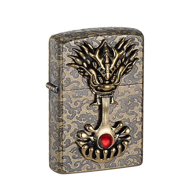 Engraved Dragon-Shaped Retro Refillable Kerosene Lighter - Image 4