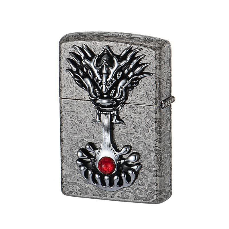 Engraved Dragon-Shaped Retro Refillable Kerosene Lighter - Image 5