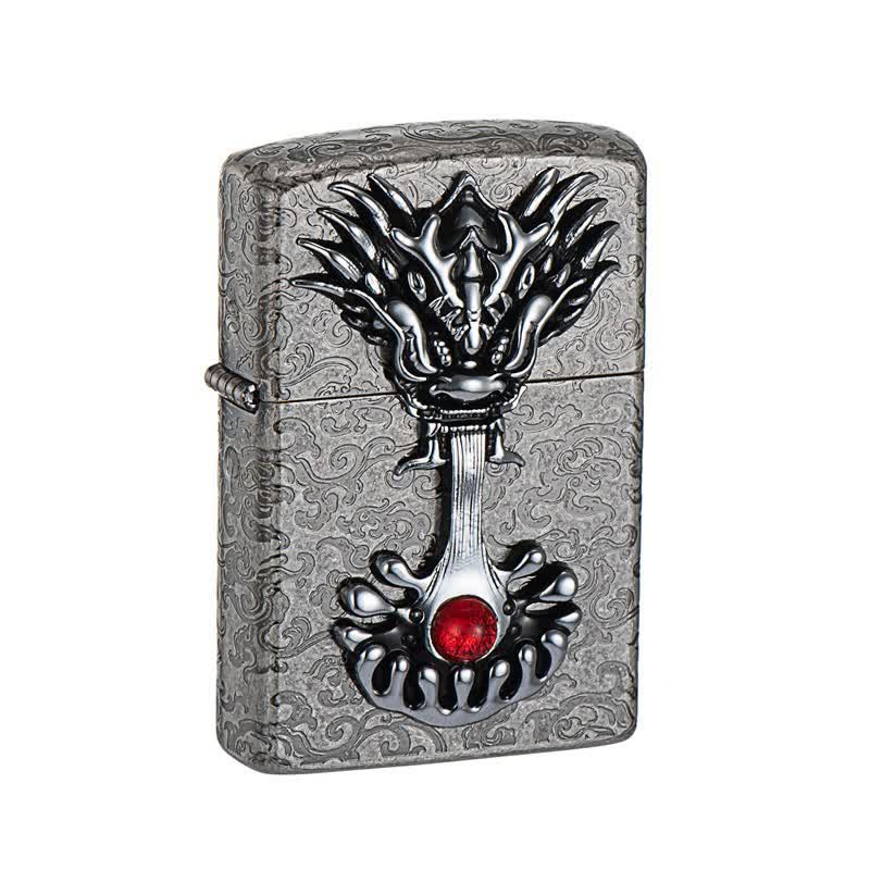 Engraved Dragon-Shaped Retro Refillable Kerosene Lighter - Image 7