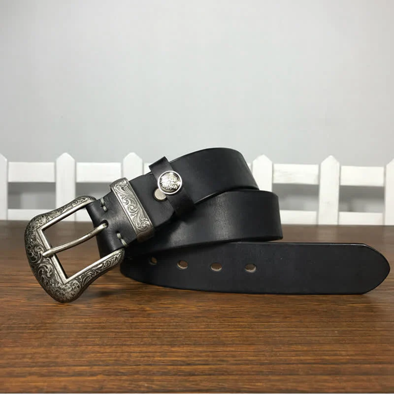 Engraved Floral Indian Element Loop Leather Belt - Image 10