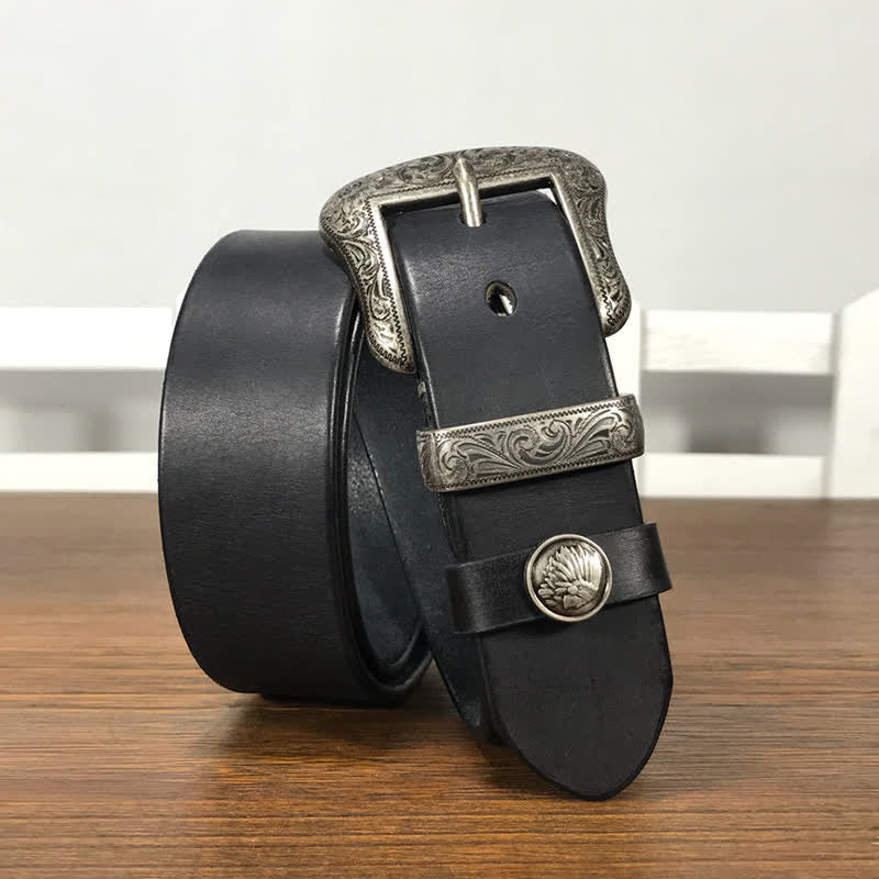 Engraved Floral Indian Element Loop Leather Belt - Image 11