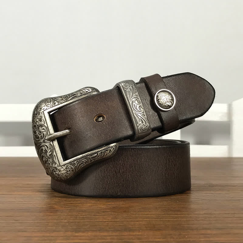 Engraved Floral Indian Element Loop Leather Belt - Image 13