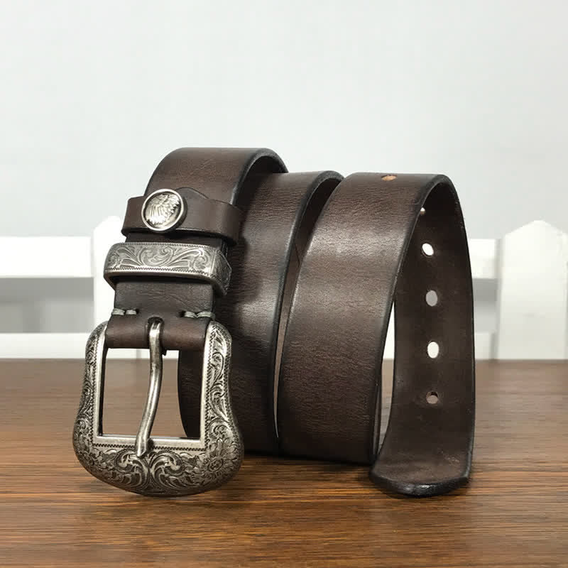 Engraved Floral Indian Element Loop Leather Belt - Image 14