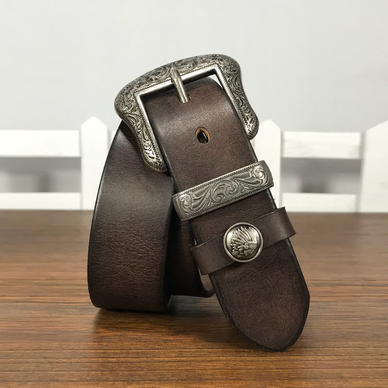 Engraved Floral Indian Element Loop Leather Belt - Image 16