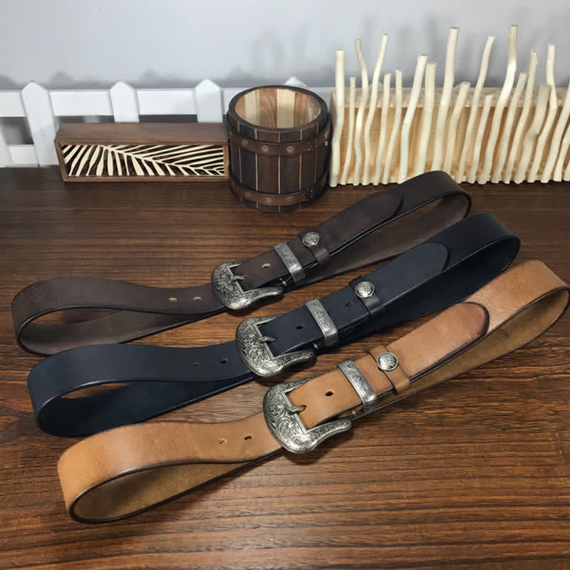 Engraved Floral Indian Element Loop Leather Belt - Image 2