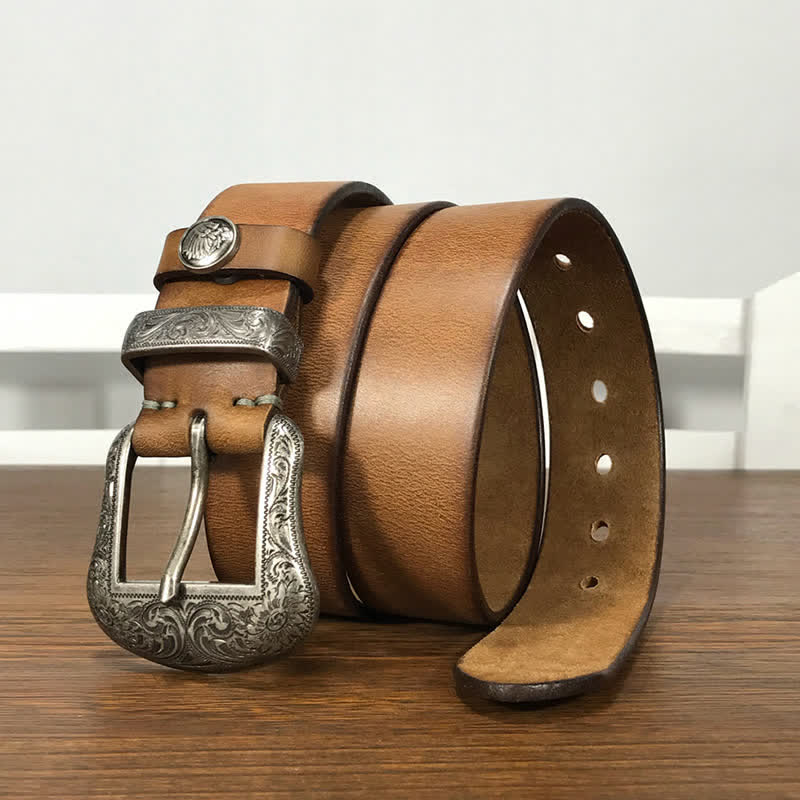 Engraved Floral Indian Element Loop Leather Belt - Image 4