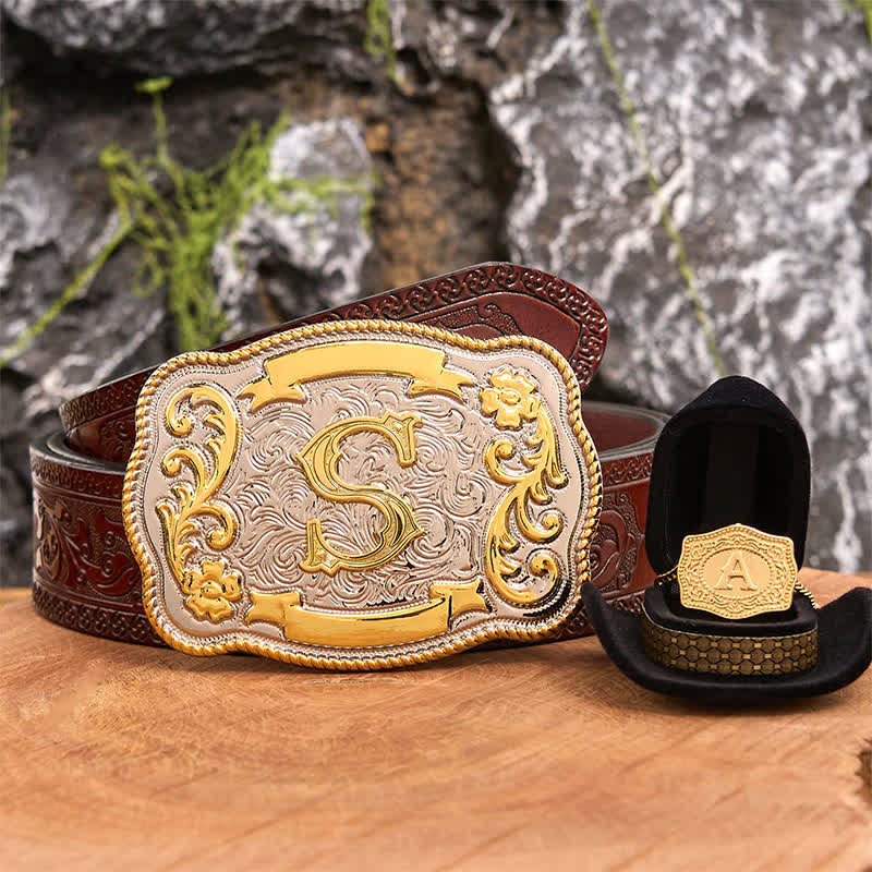 Engraved Initial Letter DIY Belt Buckle Gold Necklace Bundle Set - Image 6