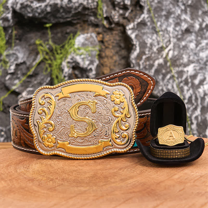 Engraved Initial Letter DIY Belt Buckle Gold Necklace Bundle Set - Image 7