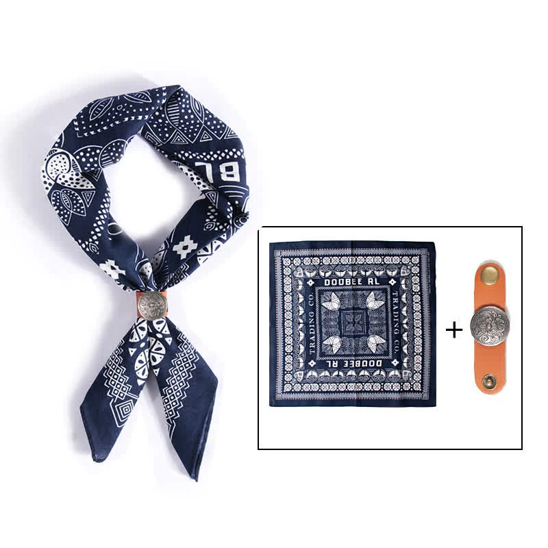 Ethnic Floral Pattern Square Scarf with Scarf Buckle - Image 3