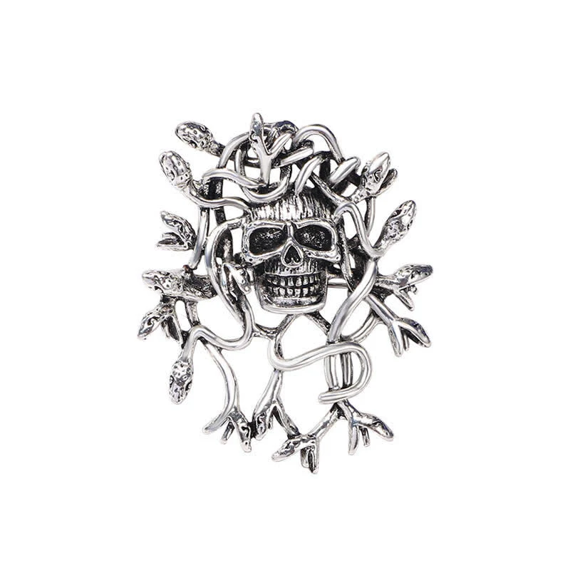 Exaggerated Snake Wrapped Skull Head Skull Brooch - Image 4
