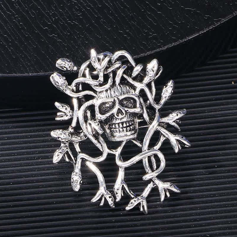 Exaggerated Snake Wrapped Skull Head Skull Brooch - Image 5