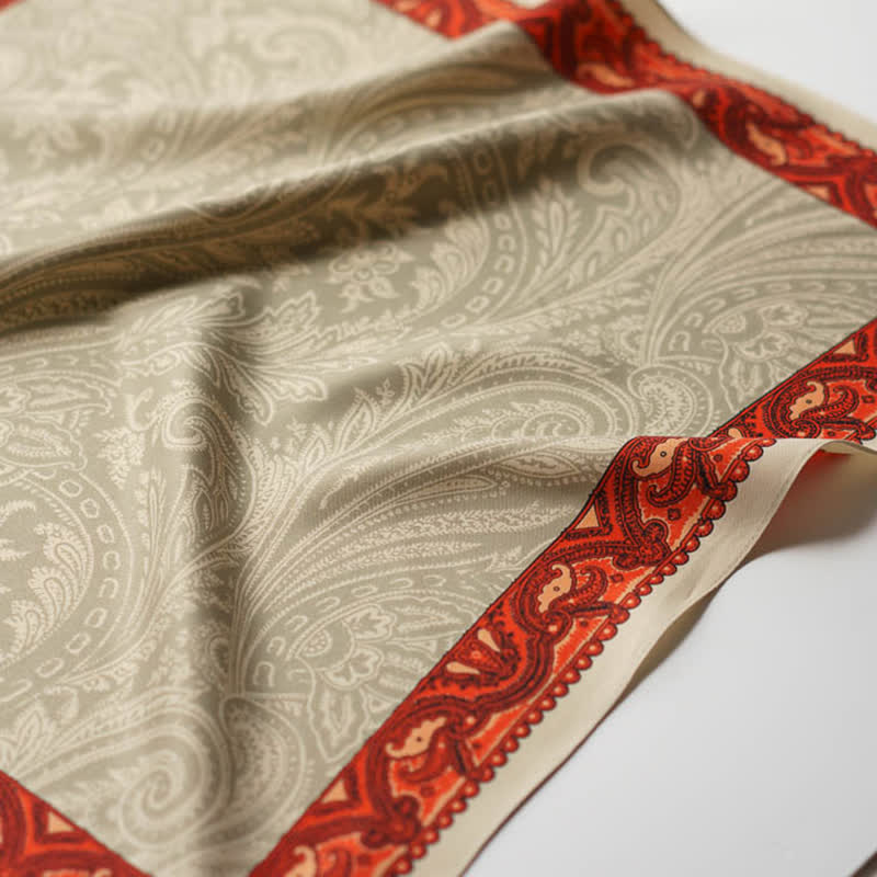 Exotic Paisley Printed Square Scarf with Scarf Buckle - Image 11