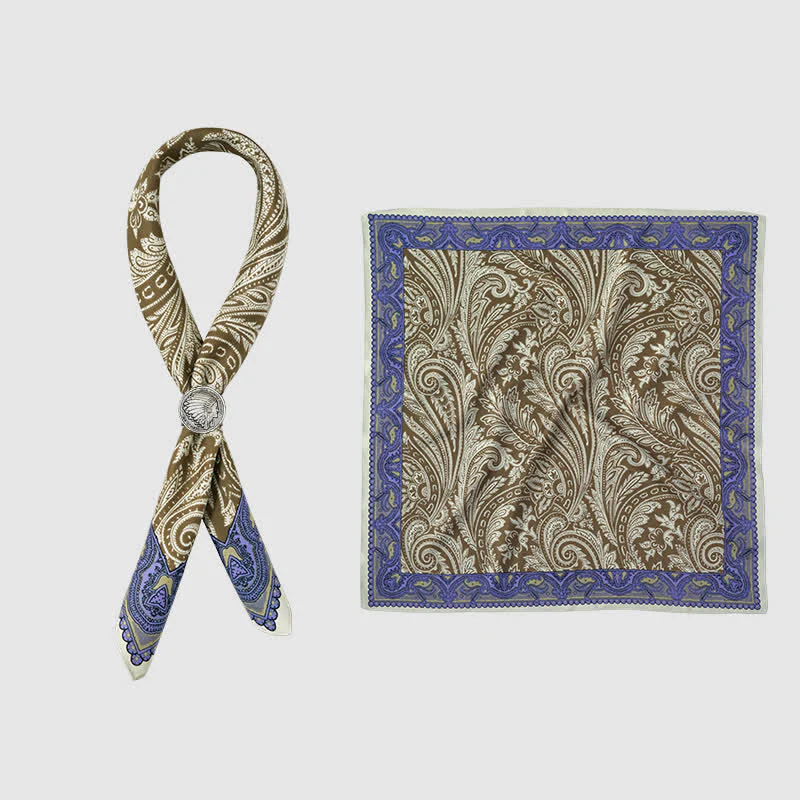 Exotic Paisley Printed Square Scarf with Scarf Buckle - Image 5