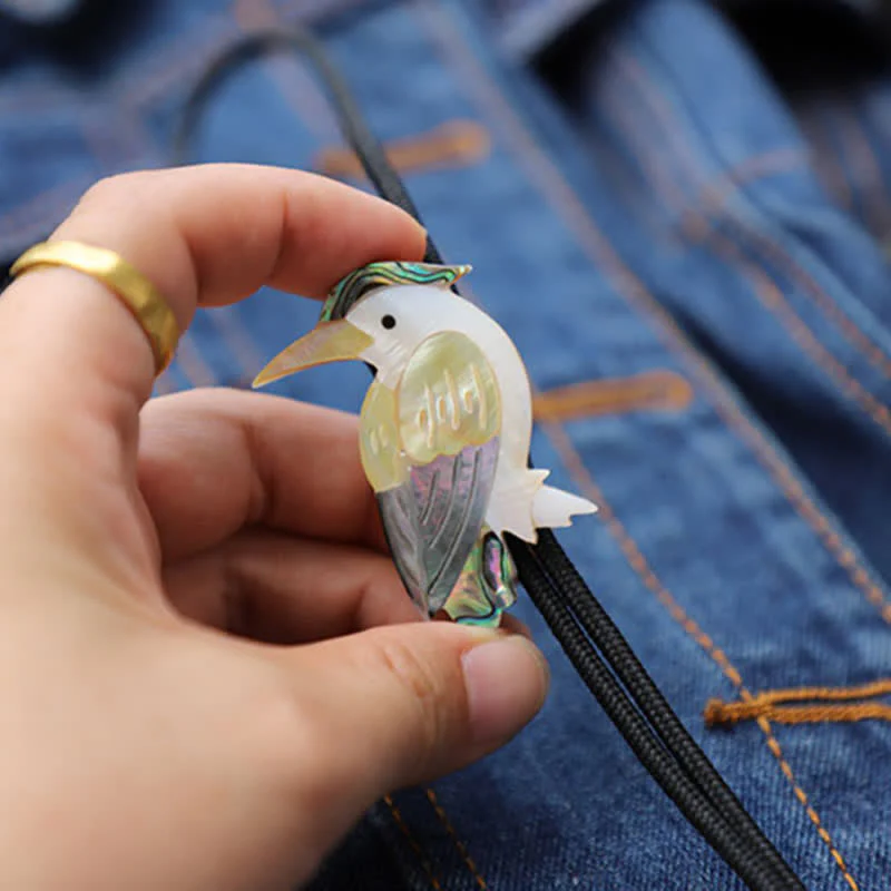 Exotic Parrot Natural Birds Shaped Shell Bolo Tie - Image 5
