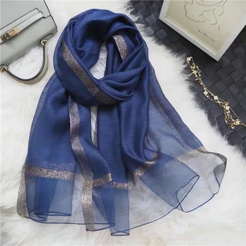 Exotic Style Golden Edge Solid Color Thin Scarf - Image 11