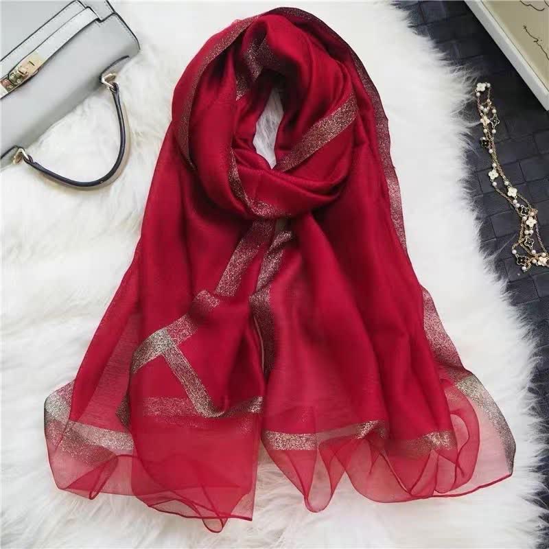 Exotic Style Golden Edge Solid Color Thin Scarf - Image 14