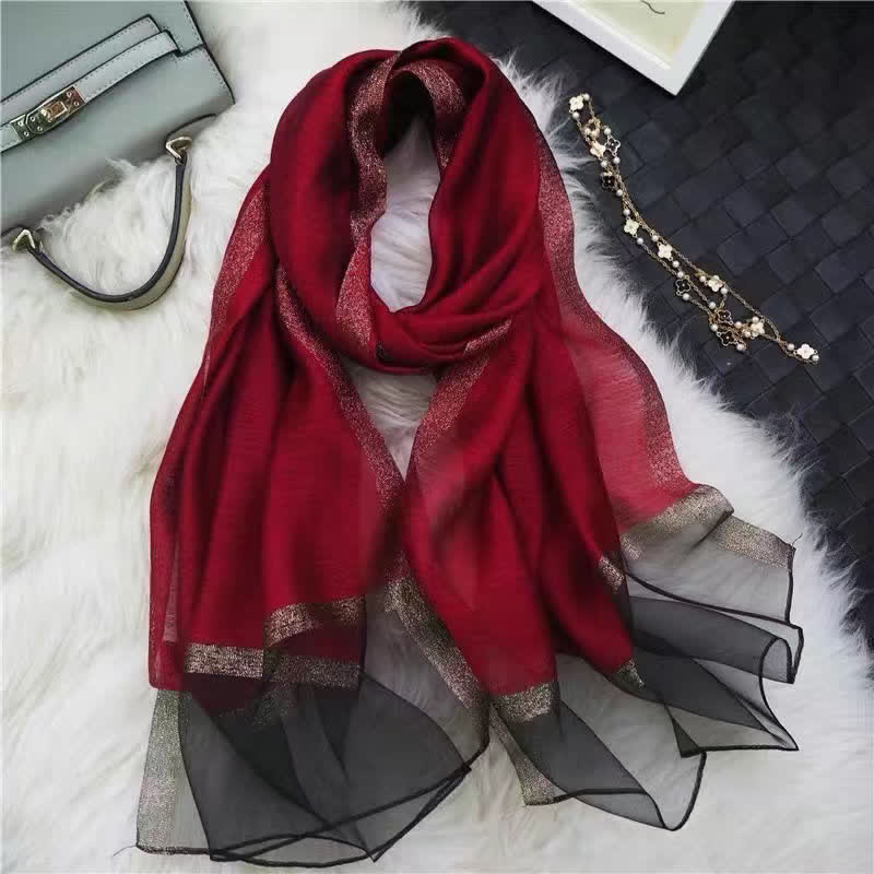 Exotic Style Golden Edge Solid Color Thin Scarf - Image 15
