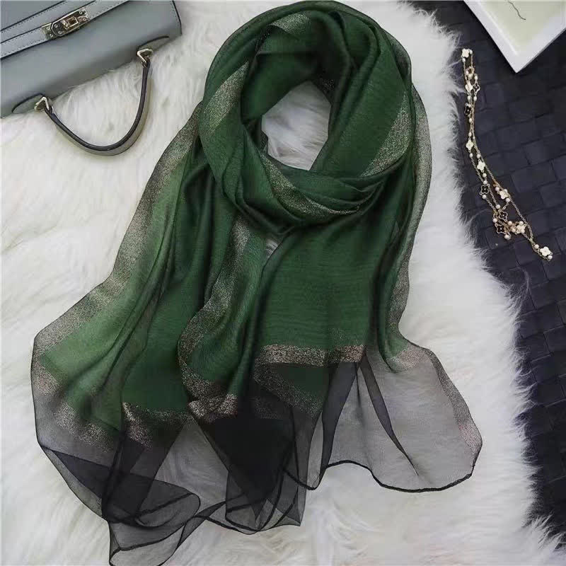 Exotic Style Golden Edge Solid Color Thin Scarf - Image 2