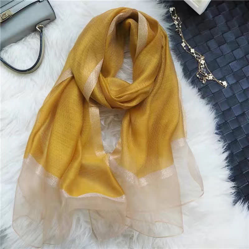 Exotic Style Golden Edge Solid Color Thin Scarf - Image 4