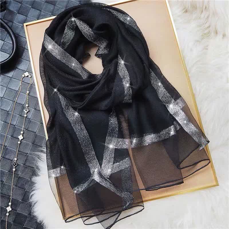 Exotic Style Golden Edge Solid Color Thin Scarf - Image 6