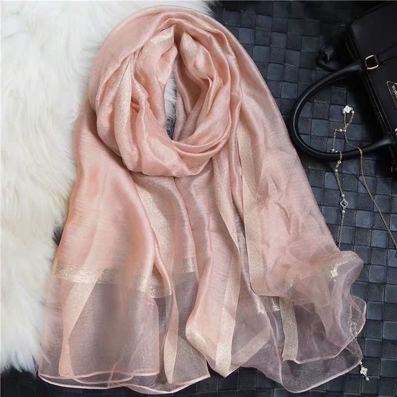 Exotic Style Golden Edge Solid Color Thin Scarf - Image 7