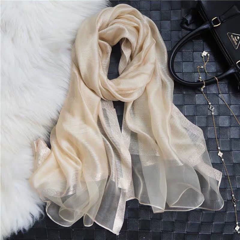 Exotic Style Golden Edge Solid Color Thin Scarf - Image 8