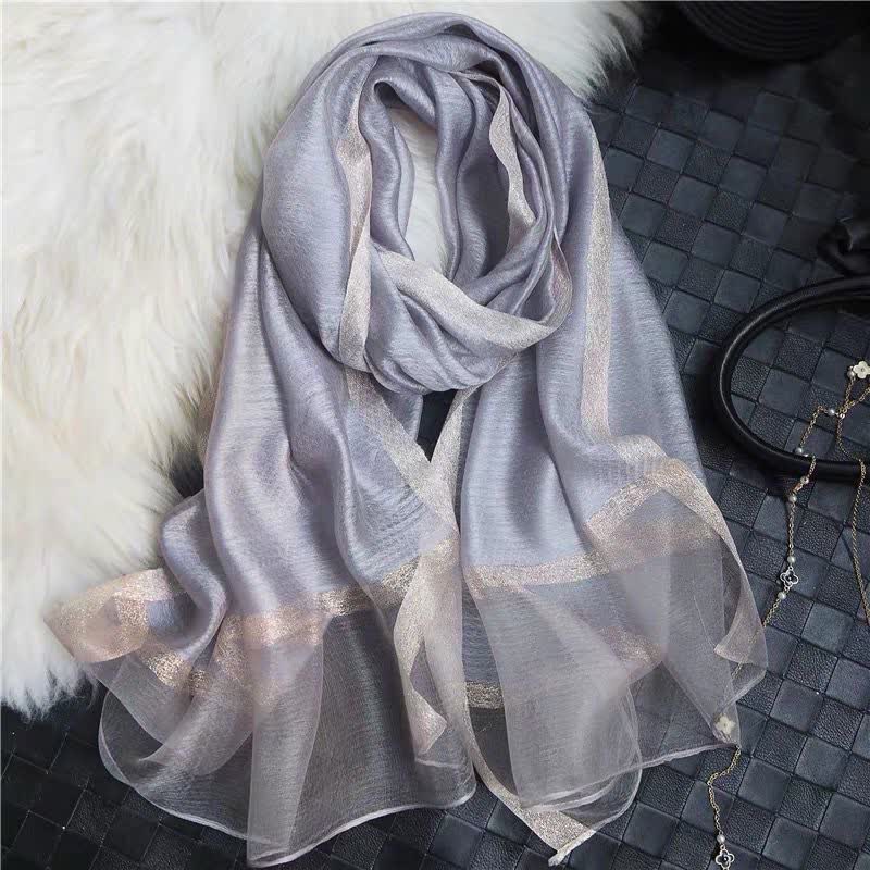 Exotic Style Golden Edge Solid Color Thin Scarf - Image 9