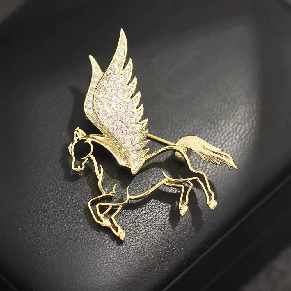 Exquisite Hollowed Out Diamond Studded Pegasus Brooch