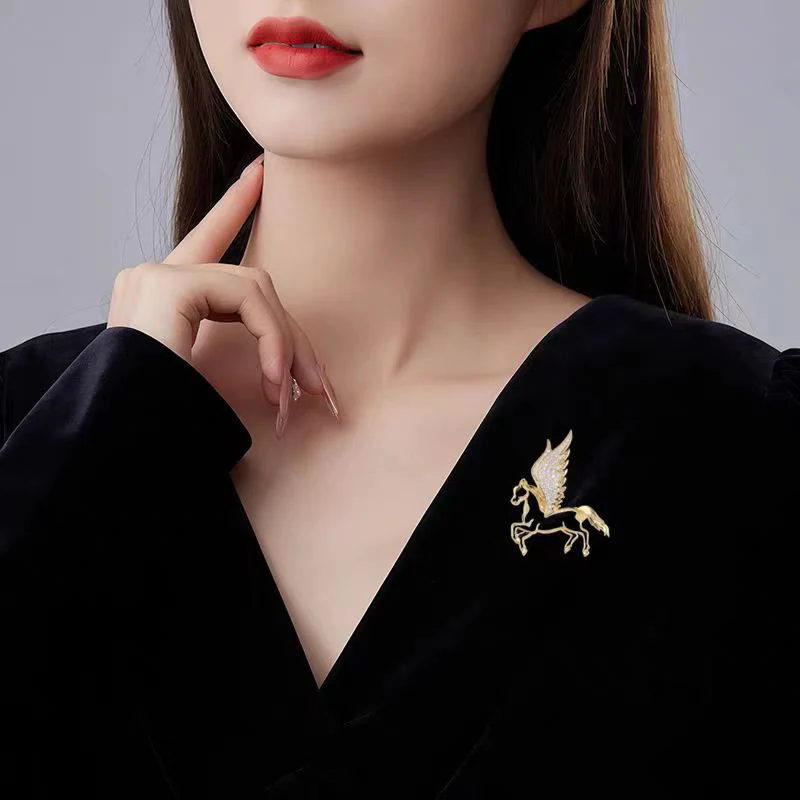 Exquisite Hollowed Out Diamond Studded Pegasus Brooch - Image 2