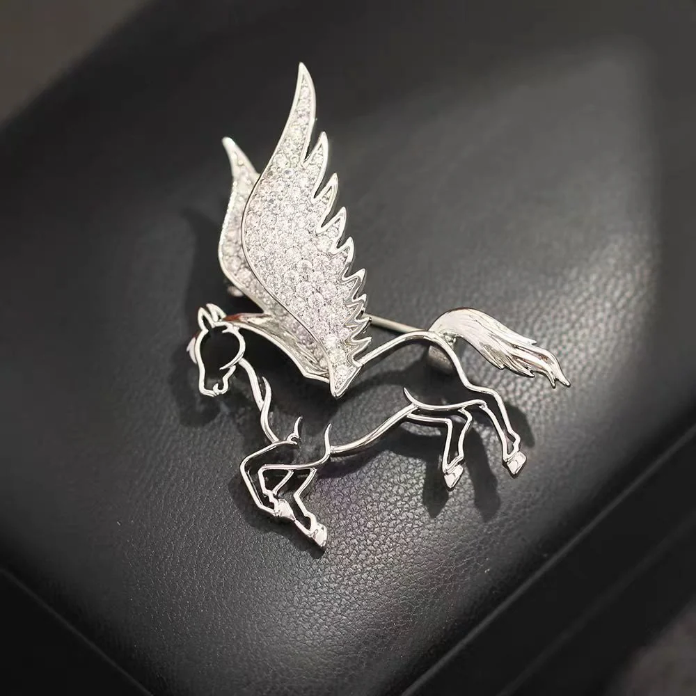 Exquisite Hollowed Out Diamond Studded Pegasus Brooch - Image 3