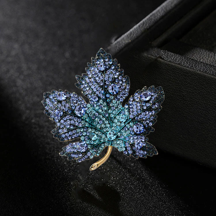 Exquisite Maple Leaf Shaped Crystal Brooch Accessory - Image 3