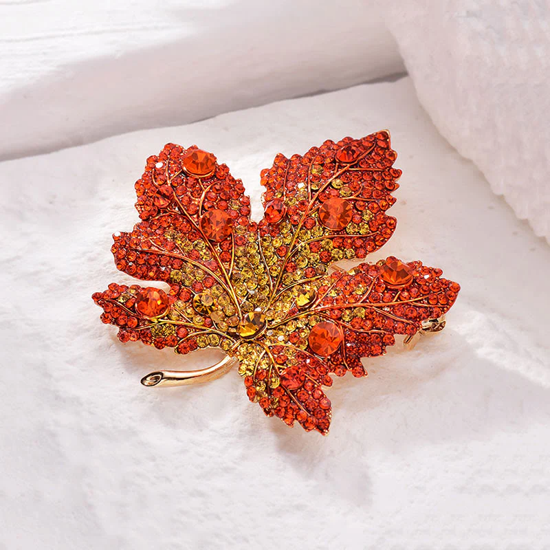 Exquisite Maple Leaf Shaped Crystal Brooch Accessory - Image 4