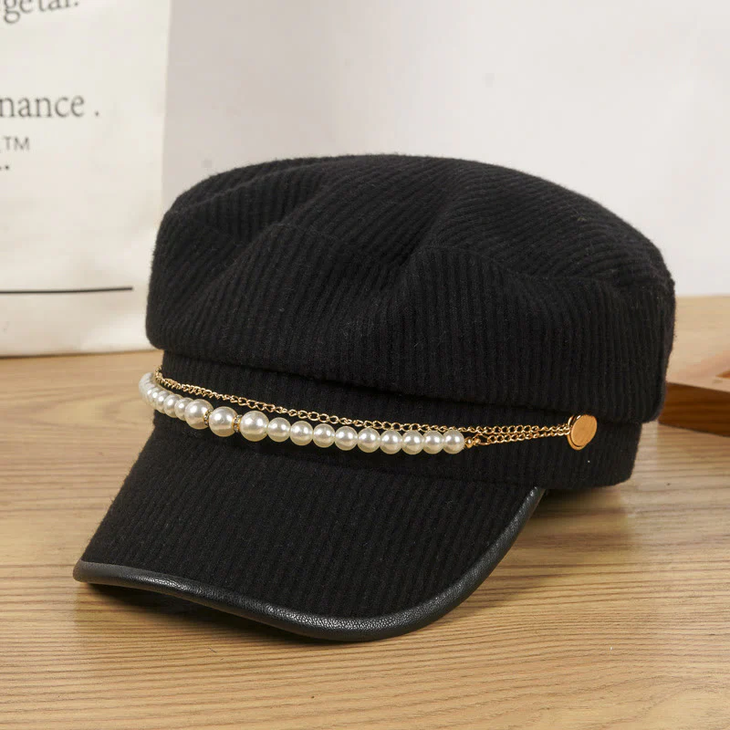 Exquisite Pearl Chain Women's Winter Beret Hat