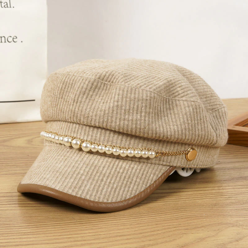 Exquisite Pearl Chain Women's Winter Beret Hat - Image 3
