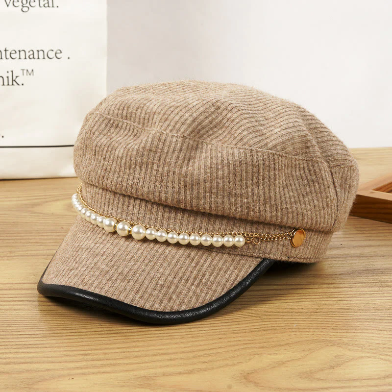 Exquisite Pearl Chain Women's Winter Beret Hat - Image 4