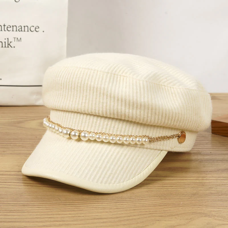 Exquisite Pearl Chain Women's Winter Beret Hat - Image 5