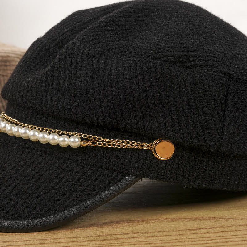 Exquisite Pearl Chain Women's Winter Beret Hat - Image 6